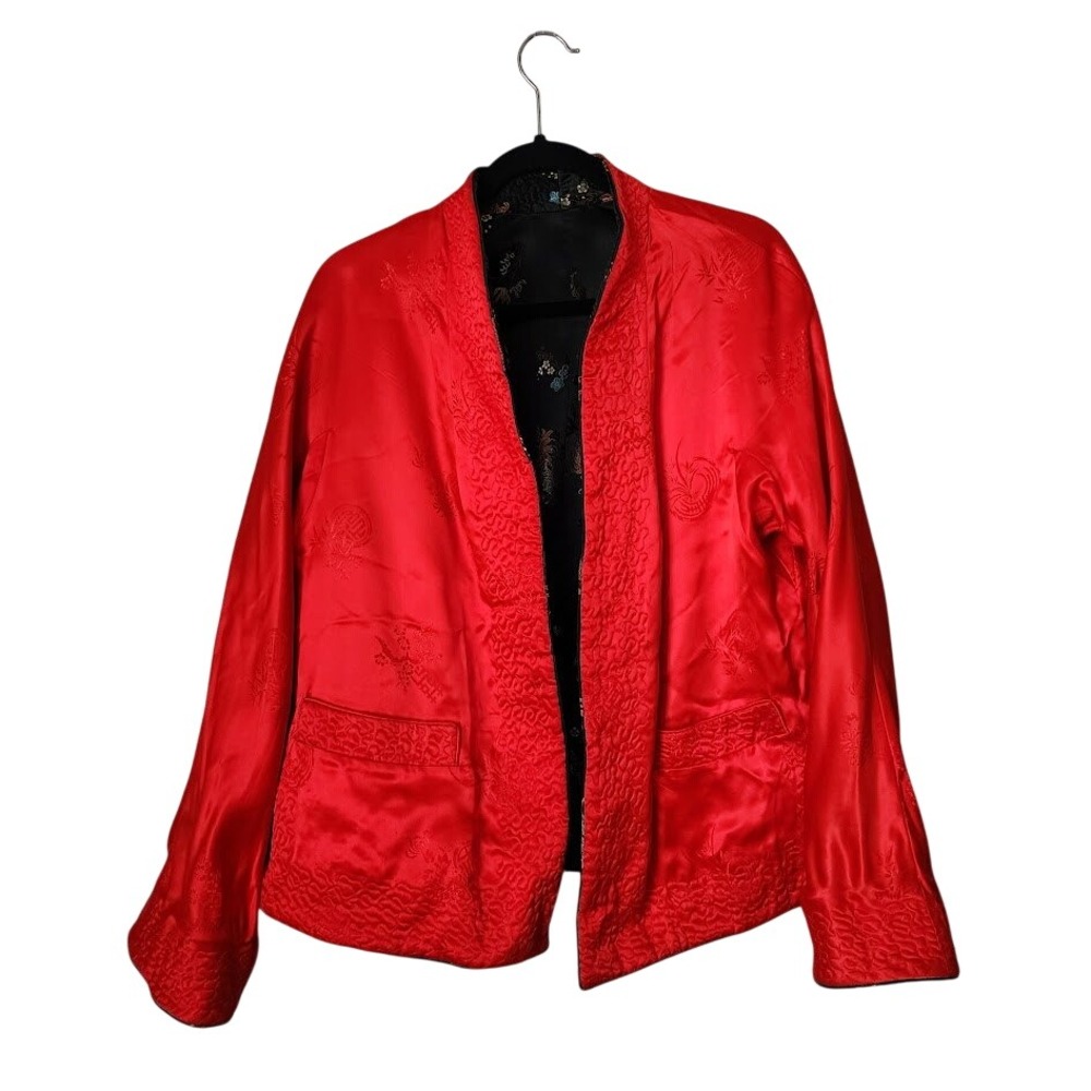 Vintage Reversible Silk Feel Brocade Jacket Frog Closure‎ Size 44 - Picture 4 of 13